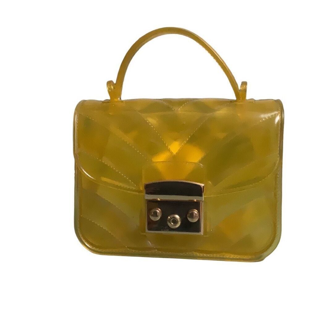 Crossi Yellow PVC Mini Handbag Satchel Rose Gold Hardware Footed No Strap